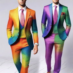 A collection of fancy suits with a rainbow color scheme