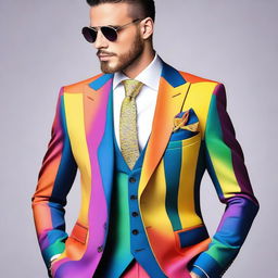 A collection of fancy suits with a rainbow color scheme