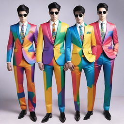 A set of fancy rainbow suits with a fantasy twist