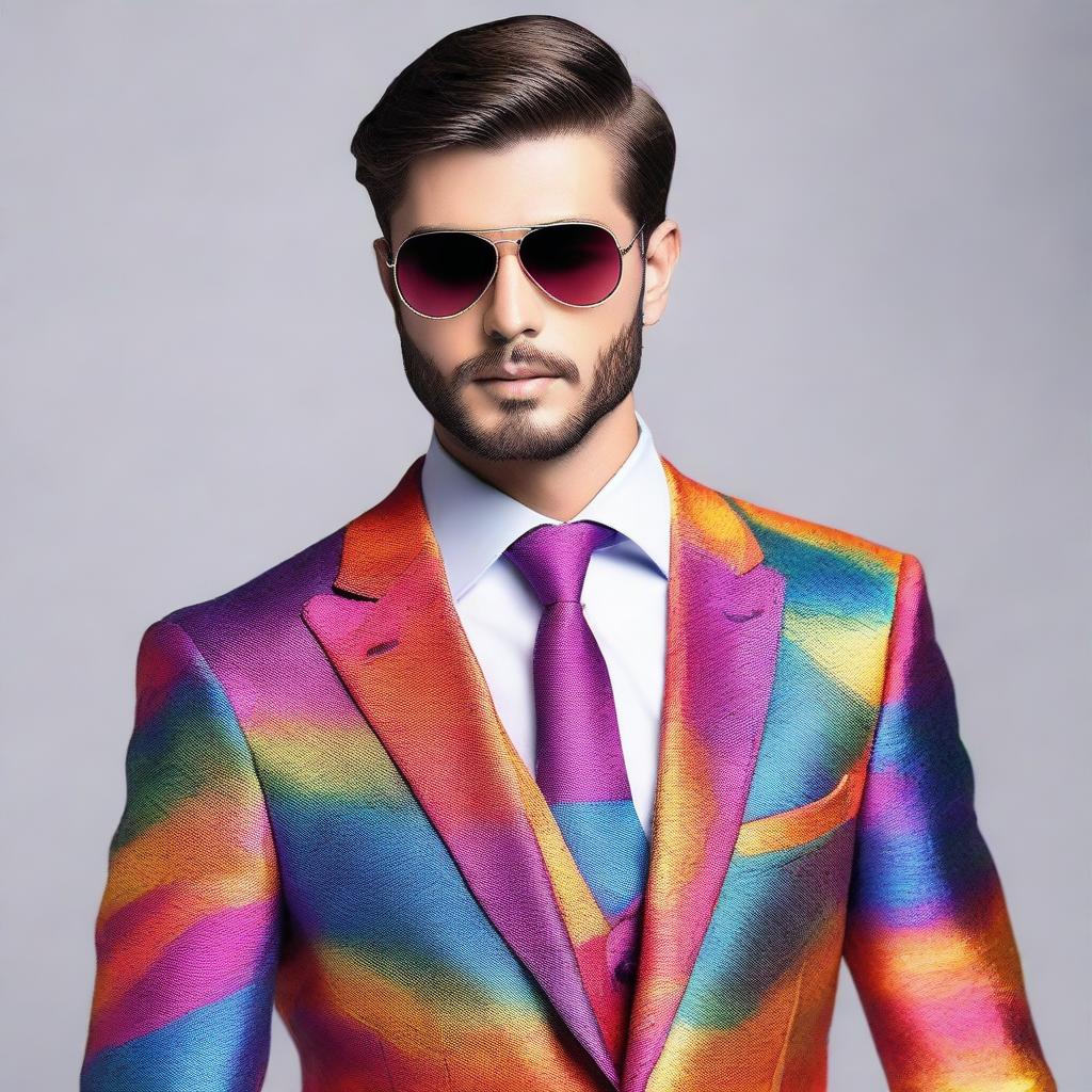 A collection of fancy rainbow suits with a fantasy theme