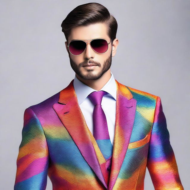 A collection of fancy rainbow suits with a fantasy theme