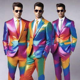 A collection of fancy rainbow suits with a fantasy theme