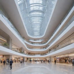 A futuristic shopping and office building design that harmoniously coexists with a dynamic environment, promoting optimal shopping and working experiences.