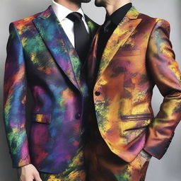 A collection of elegant suits with splotchy paint designs, inspired by the fantasy world of Dungeons and Dragons