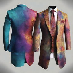 A collection of elegant suits with splotchy paint designs, inspired by the fantasy world of Dungeons and Dragons