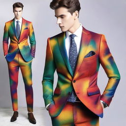 A single, elegant suit featuring a multi-colored design