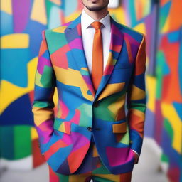 A single, elegant suit featuring a multi-colored design