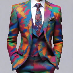 A single, elegant suit featuring a multi-colored design