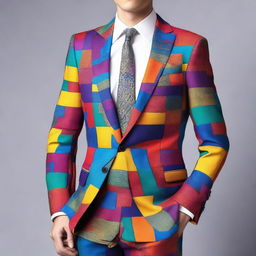 A single, elegant suit featuring a multi-colored design