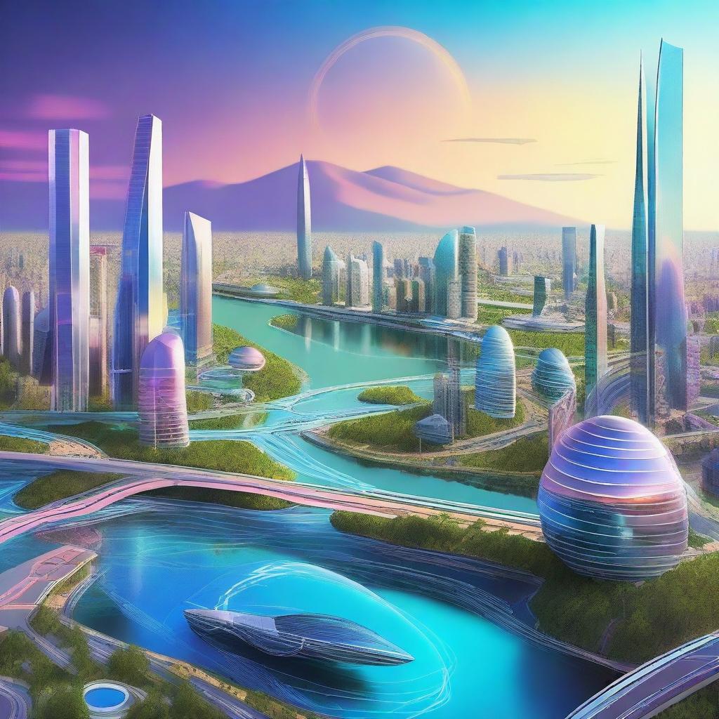 A futuristic landscape showcasing advanced technology in geography and mapping