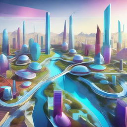 A futuristic landscape showcasing advanced technology in geography and mapping