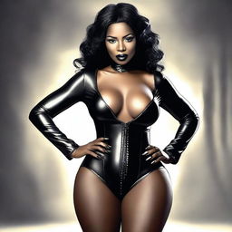 A powerful and dominant black mistress, exuding confidence and control