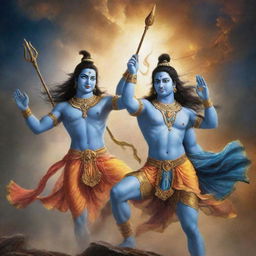 Gods at war: Lord Krishna and Lord Shiva engaged in a celestial battle of epic proportions, showcasing their divine powers