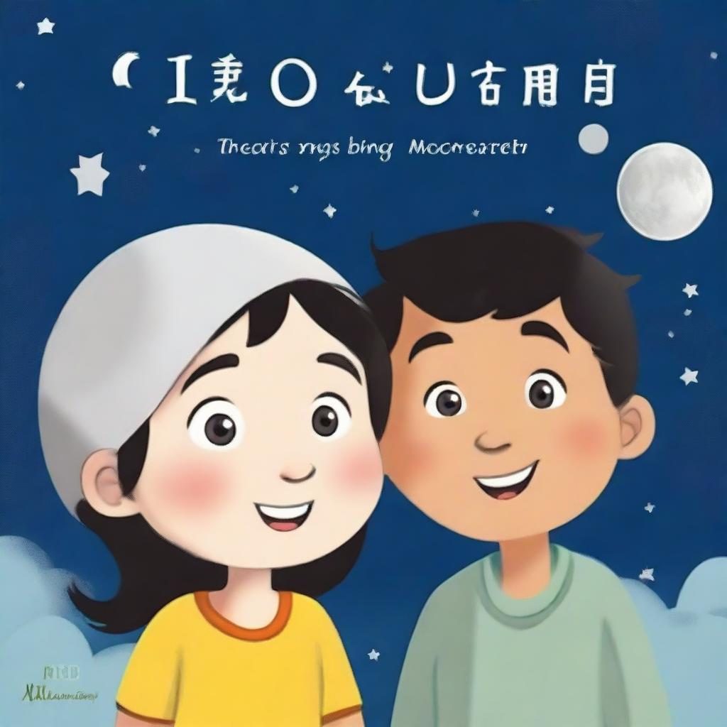 Create a cartoon image for the front page of a children's book titled 'The Moon's Big Secret'