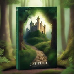 Create a captivating book cover featuring an enchanting forest with a mysterious pathway leading to an ancient castle