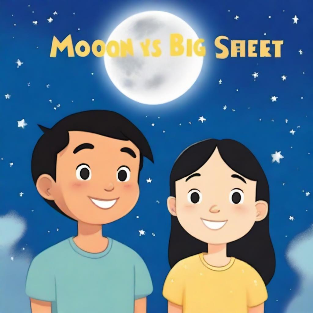 Create a cartoon image for the front page of a children's book titled 'The Moon's Big Secret'