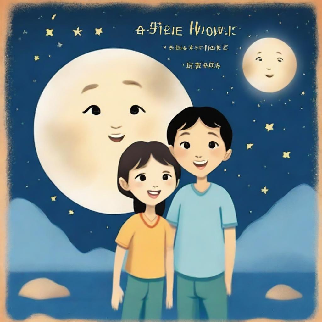 Create a cartoon image for the front page of a children's book titled 'The Moon's Big Secret'