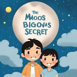 Create a cartoon image for the front page of a children's book titled 'The Moon's Big Secret'