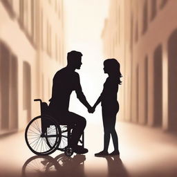 Create a book cover for a romantic story about a boy in a wheelchair and his healthy girlfriend