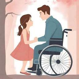 Create a book cover for a romantic story about a boy in a wheelchair and his healthy girlfriend