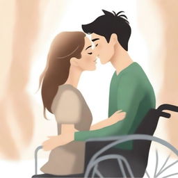 Create a book cover for a romantic story about a boy in a wheelchair and his healthy girlfriend