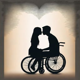 Create a book cover featuring a boy in a wheelchair and his healthy girlfriend holding hands and kissing