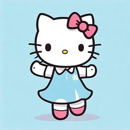 A cute and charming illustration of Hello Kitty, set against a light blue background