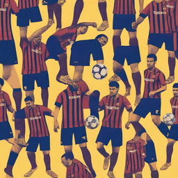 Create an image of FC Barcelona, featuring their iconic blue and red striped jersey, the team logo, and a football stadium background