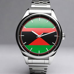 Create a detailed image of a wristwatch inspired by the Kenyan national flag