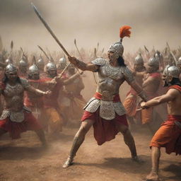 Epic battle scene from the Mahabharata, with ancient Indian warriors in full armor, engaging in intense combat using traditional weapons. The scene is dramatic and filled with energy.