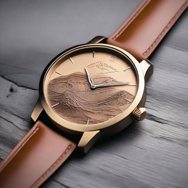 Create a detailed image of a wristwatch inspired by the Great Rift Valley