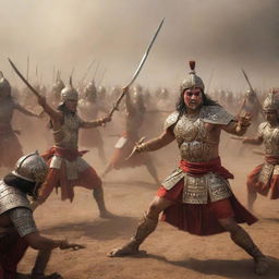 Epic battle scene from the Mahabharata, with ancient Indian warriors in full armor, engaging in intense combat using traditional weapons. The scene is dramatic and filled with energy.