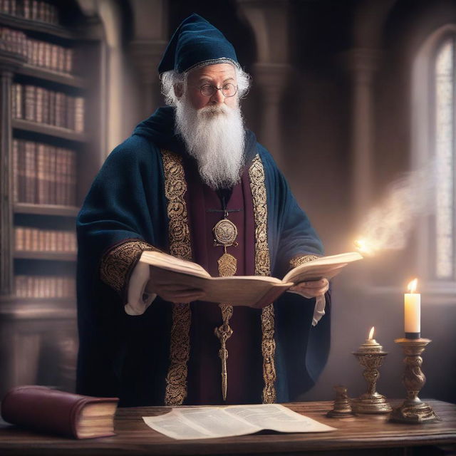 A sorcerer lawyer casting a spell of laws in a medieval fantasy world