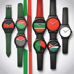 A collection of stylish wristwatches featuring the design of the Kenyan flag on their dials