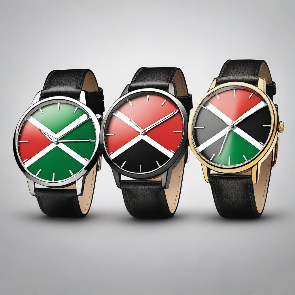 A refined collection of elegant wristwatches featuring the Kenyan flag design on their dials