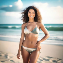 A confident woman posing elegantly in a stylish bikini