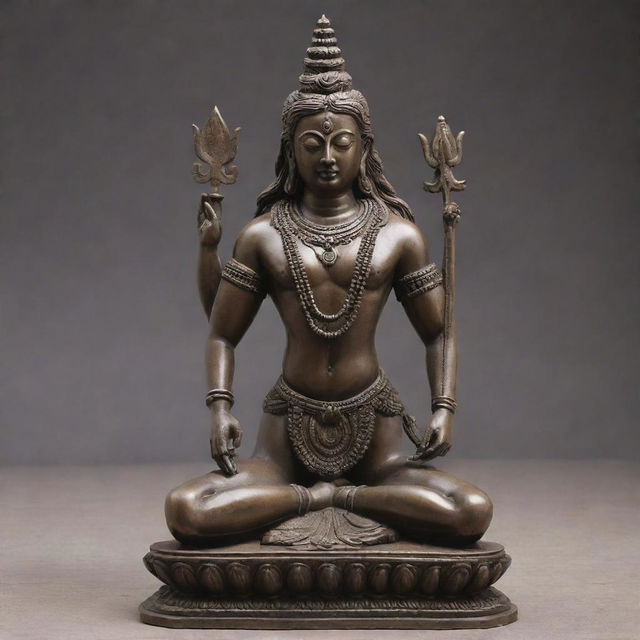 A serene and detailed statue of Lord Shiva standing in silence, balancing tranquility and power in perfect symmetry.