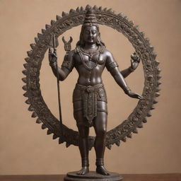 A serene and detailed statue of Lord Shiva standing in silence, balancing tranquility and power in perfect symmetry.