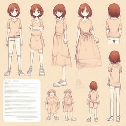 Create a detailed character sheet for an adoptable character, including front, side, and back views