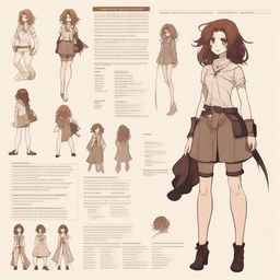 Create a detailed character sheet for an adoptable character, including front, side, and back views