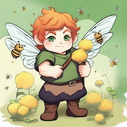 A chunky male stout halfling with ginger hair and green eyes, depicted as a druid