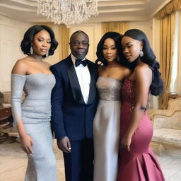 A 50-year-old Nigerian man in a fancy mansion with his light-skinned 18-year-old daughter and 23-year-old daughter