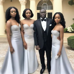 A 50-year-old Nigerian man in a fancy mansion with his light-skinned 18-year-old daughter and 23-year-old daughter