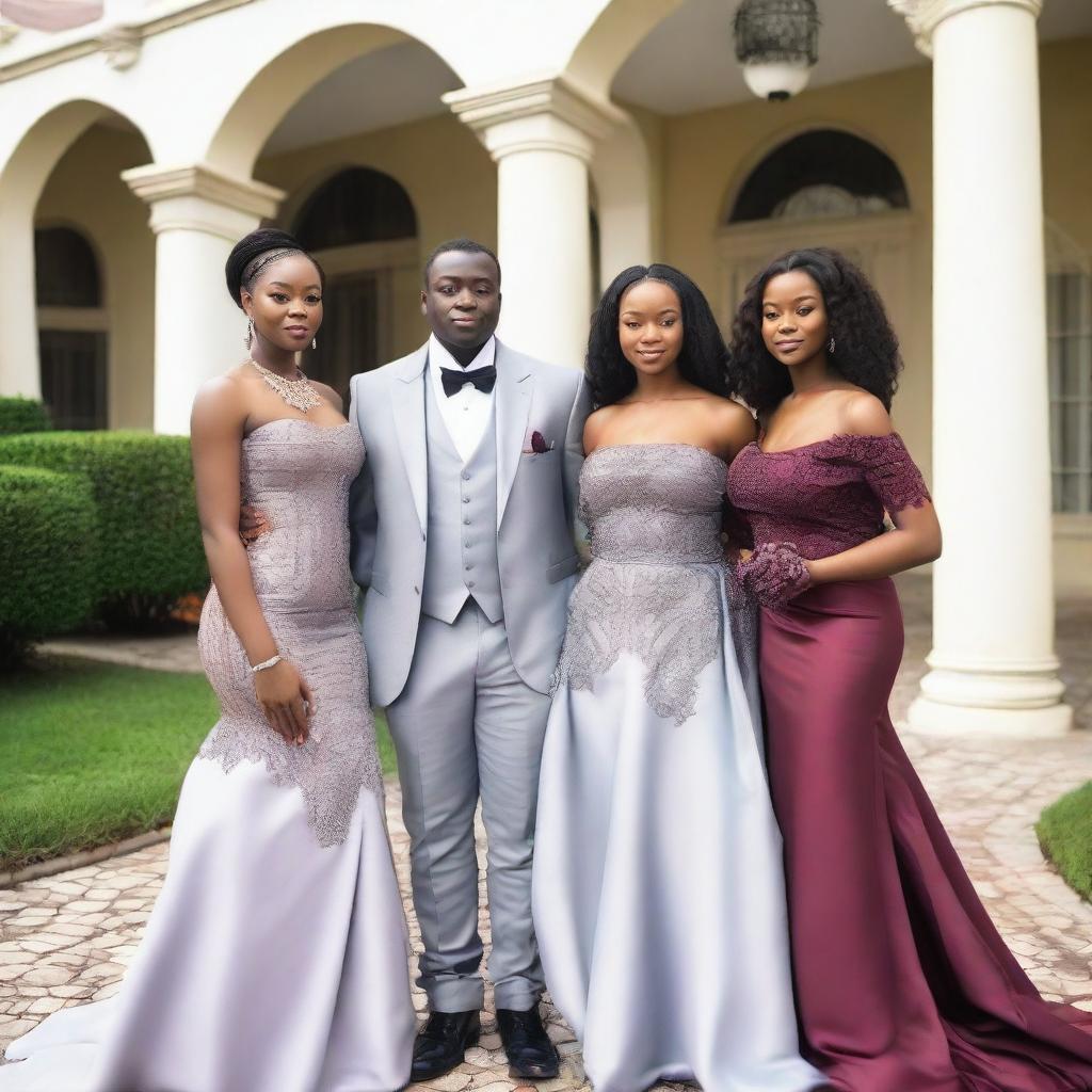 A 50-year-old Nigerian man in a fancy mansion with his light-skinned 18-year-old daughter and 23-year-old daughter