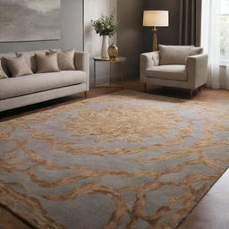 A carpet created from a custom design based on a specific image or picture. The design meticulously replicates the original, intricately transforming it into an appealing and luxurious floor covering.