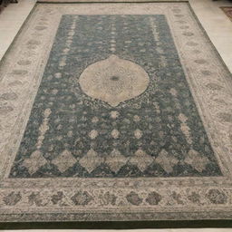 A carpet intricately designed with images of Saudi Riyal currency notes weaved into the fabric