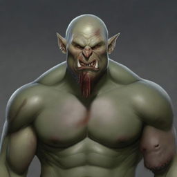 Create a Dungeons and Dragons character: a bald orc with an angry face and protruding lower teeth