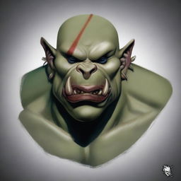 Create a Dungeons and Dragons character: a bald orc with an angry face and protruding lower teeth