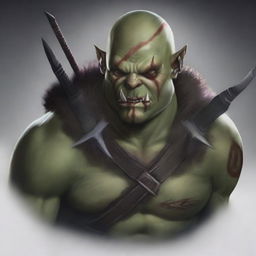 Create a Dungeons and Dragons character: a bald orc with an angry face and protruding lower teeth