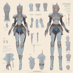 A detailed character sheet of Lady Elara, a decorated knight